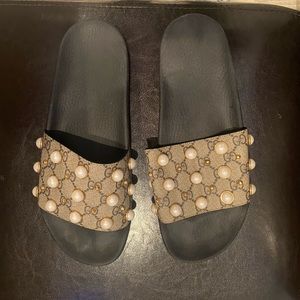 Gucci pearl GG monogram slides